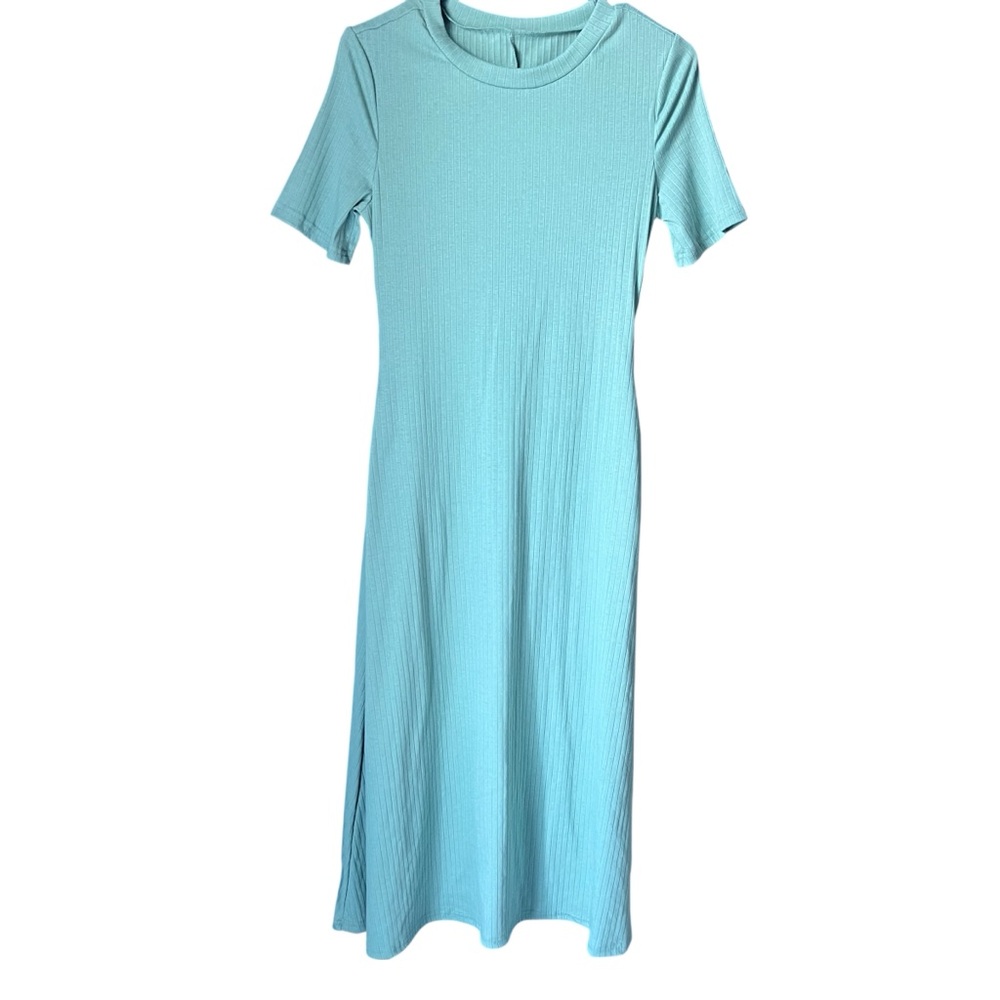 SHEIN Ribbed Maxi Dress Small Sage Green Pockets